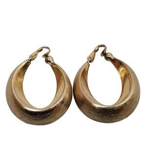 Vintage Napier Gold Brushed Textured Wide Chuncky Hoop Clip On Earrings